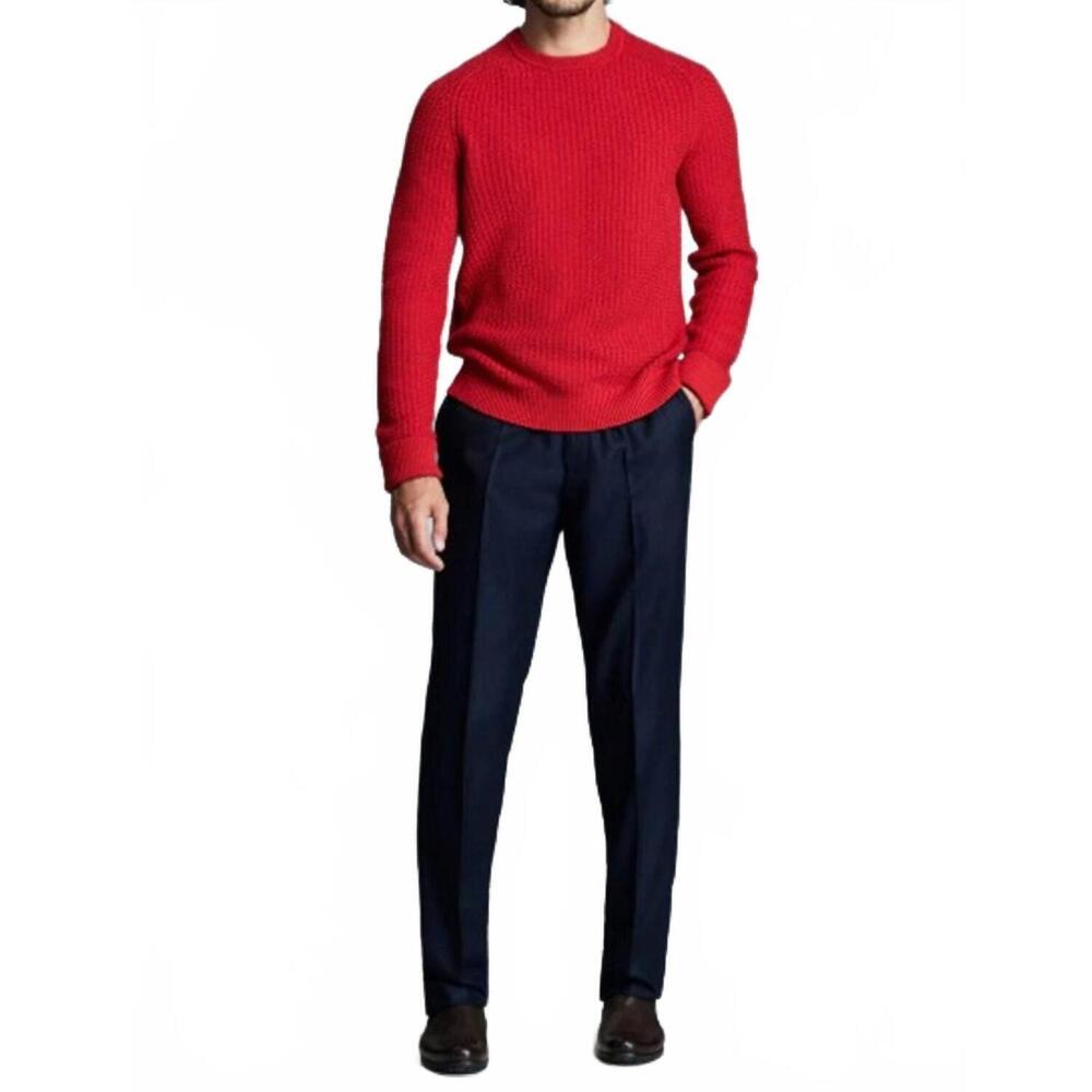 NEW BILLY REID wool plaited textured crew sweater in pompeian red
